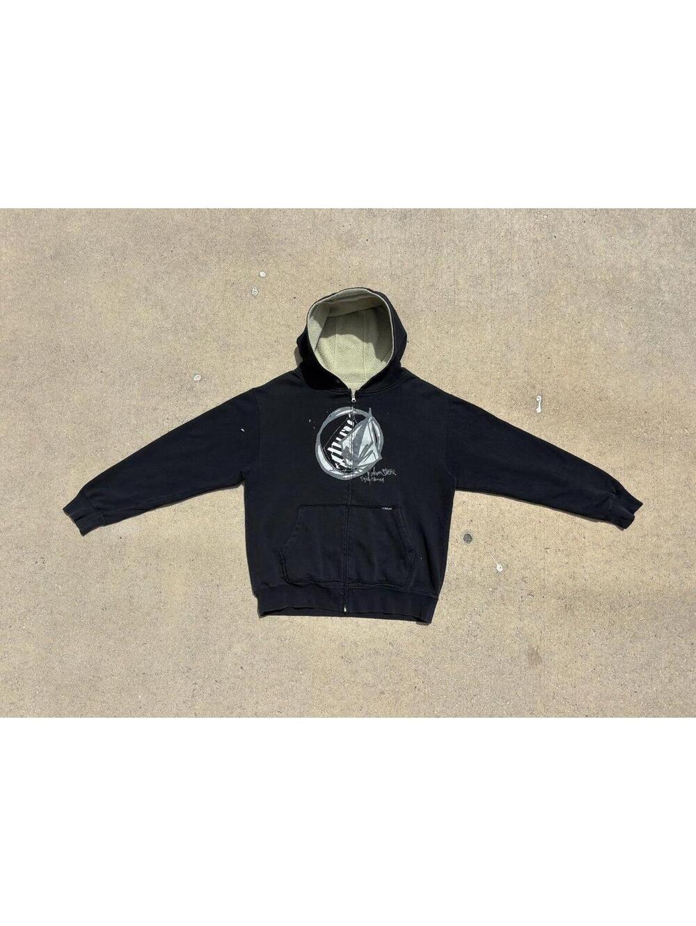 Vintage Faded USA Volcom Black Zip Hoodie with Fleece Lining
